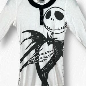 Jack Skellington Nightmare Before Christmas 3/4 Sleeve White Henley Tee Girls S